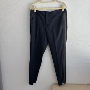 Vince Women's Navy Blue Wool Blend Grey Tuxedo Stripe Trousers